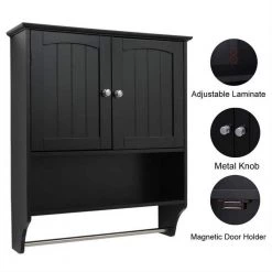 Dracelo 23.6 in. W x 7.9 in. D x 27.6 in. H Black Wood Wall Mounted Bathroom Storage Wall Cabinet with Shelves and Towels Bar -Bathroom Cabinets Shop black bathroom wall cabinets b07yyfczsw 1f 1000