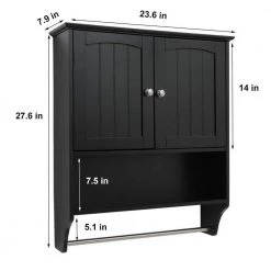 Dracelo 23.6 in. W x 7.9 in. D x 27.6 in. H Black Wood Wall Mounted Bathroom Storage Wall Cabinet with Shelves and Towels Bar -Bathroom Cabinets Shop black bathroom wall cabinets b07yyfczsw c3 1000