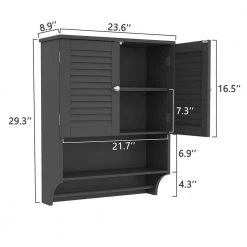Dracelo 23.6 in. W x 8.9 in. D x 29.3 in. H Black Bathroom Over The Toilet Wall Cabinet with Adjustable Shelves and Towels Bar -Bathroom Cabinets Shop black bathroom wall cabinets b092j8432z 4f 1000