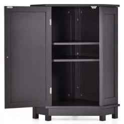 Unbranded 17.5 in. W x 17.5 in. D x 31.40 in. H Black Brown Bathroom Cabinet Triangle Corner Storage Linen Cabinet with Shelf -Bathroom Cabinets Shop black brown linen cabinets gm h 385 4f 1000