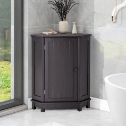 Unbranded 17.5 in. W x 17.5 in. D x 31.40 in. H Black Brown Bathroom Cabinet Triangle Corner Storage Linen Cabinet with Shelf -Bathroom Cabinets Shop black brown linen cabinets gm h 385 fa 1000