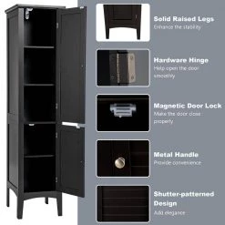 Costway 14.5 in. W x 14.5 in. D x 63 in. H Black Wood Freestanding Linen Cabinet Bathroom Storage Cabinet -Bathroom Cabinets Shop black costway linen cabinets hw66805bk 4f 1000