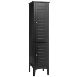 Costway 14.5 in. W x 14.5 in. D x 63 in. H Black Wood Freestanding Linen Cabinet Bathroom Storage Cabinet