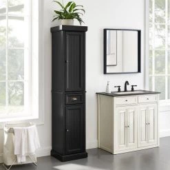 CROSLEY FURNITURE Seaside 16 in. W x 14 in. D x 72 in. H Linen Cabinet in Black -Bathroom Cabinets Shop black crosley furniture linen cabinets cf7019 bk 44 1000