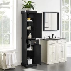 CROSLEY FURNITURE Seaside 16 in. W x 14 in. D x 72 in. H Linen Cabinet in Black -Bathroom Cabinets Shop black crosley furniture linen cabinets cf7019 bk fa 1000