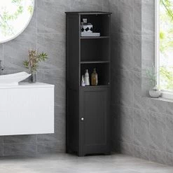 Noble House Heineberg 15 in. W x 15.75 in. D x 63 in. H Space Saver in Black -Bathroom Cabinets Shop black noble house linen cabinets 70258 31 1000