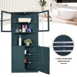 VEIKOUS 18 in. W x 35 in. D x 71 in. H Blue Corner Linen Cabinet Storage with Adjustable Shelves and Glass Doors in Blue -Bathroom Cabinets Shop blue veikous linen cabinets hp0109 01bu 4f 1000