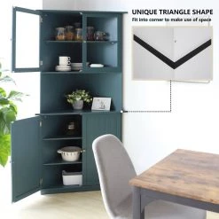 VEIKOUS 18 in. W x 35 in. D x 71 in. H Blue Corner Linen Cabinet Storage with Adjustable Shelves and Glass Doors in Blue -Bathroom Cabinets Shop blue veikous linen cabinets hp0109 01bu c3 1000