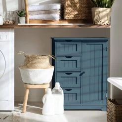 VEIKOUS 12 in. W x 36 in. L x 36 in. H Dark Teal Kitchen Cabinet Storage Sideboard with Glass Door and 4-Drawers -Bathroom Cabinets Shop blue veikous linen cabinets hp0904 01bu 31 1000