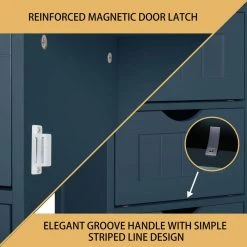 VEIKOUS 12 in. W x 36 in. L x 36 in. H Dark Teal Kitchen Cabinet Storage Sideboard with Glass Door and 4-Drawers -Bathroom Cabinets Shop blue veikous linen cabinets hp0904 01bu 40 1000