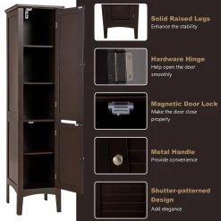 Costway 14.5 in. W x 14.5 in. D x 63 in. H Wood Freestanding Linen Cabinet Bathroom Storage Cabinet in Brown -Bathroom Cabinets Shop brown costway linen cabinets hw66805cf 4f 1000