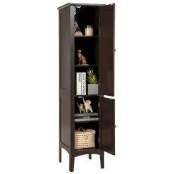 Costway 14.5 in. W x 14.5 in. D x 63 in. H Wood Freestanding Linen Cabinet Bathroom Storage Cabinet in Brown -Bathroom Cabinets Shop brown costway linen cabinets hw66805cf c3 1000