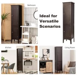 Costway 14.5 in. W x 14.5 in. D x 63 in. H Wood Freestanding Linen Cabinet Bathroom Storage Cabinet in Brown -Bathroom Cabinets Shop brown costway linen cabinets hw66805cf fa 1000