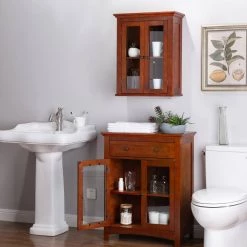 Glitzhome 20 in. W x 8.5 in. D x 24.75 in. H Wall Cabinet with Double Doors in Brown -Bathroom Cabinets Shop brown glitzhome bathroom wall cabinets 1517002246 c3 1000