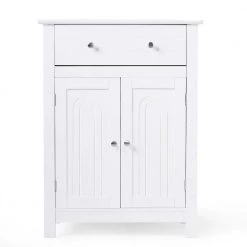 Gymax Bathroom 22 in. W Wooden 4 Drawer Free Standing Bathroom Floor Linen Cabinet Adjustable Storage Cupboard Brown