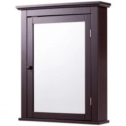 WELLFOR 22 in. W x 27.5 in. H x 6 in. D Bathroom Storage Wall Cabinet with 1 Glass Doors and Adjustable Shelf in Brown -Bathroom Cabinets Shop brown wellfor bathroom wall cabinets hw hwy 59321bn 1f 1000
