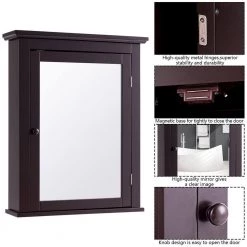 WELLFOR 22 in. W x 27.5 in. H x 6 in. D Bathroom Storage Wall Cabinet with 1 Glass Doors and Adjustable Shelf in Brown -Bathroom Cabinets Shop brown wellfor bathroom wall cabinets hw hwy 59321bn 44 1000