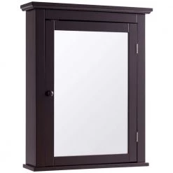 WELLFOR 22 in. W x 27.5 in. H x 6 in. D Bathroom Storage Wall Cabinet with 1 Glass Doors and Adjustable Shelf in Brown
