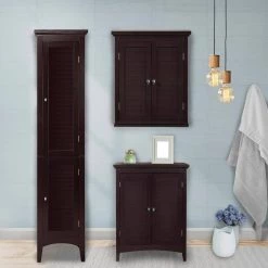 Elegant Home Fashions Simon 15 in. W x 63 in. H x 13 in. D Bathroom Linen Storage Tower Cabinet with 2 Shutter Doors in Dark Espresso -Bathroom Cabinets Shop dark espresso elegant home fashions linen cabinets hdt598 fa 1000