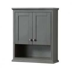 Wyndham Collection Deborah 25 in. W x 30 in. H x 9 in. D Bathroom Storage Wall Cabinet in Dark Gray