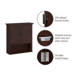 RiverRidge Home Hayward 24.5 in. H 7.88 in. D x 22.81 in. W Two-Door Bathroom Wall Cabinet in a Dark Woodgrain Veneer Finish -Bathroom Cabinets Shop dark woodgrain riverridge home bathroom wall cabinets 06 176 1f 1000