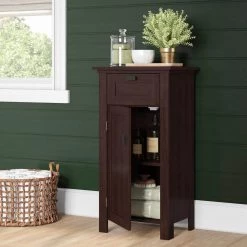 RiverRidge Home Hayward 15.75 in. W x 11.81 in. D x 30.06 in H Freestanding Single Door Bathroom Linen Cabinet in Dark Woodgrain -Bathroom Cabinets Shop dark woodgrain riverridge home linen cabinets 06 174 31 1000