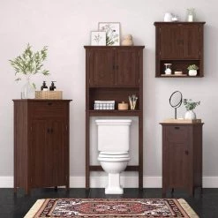 RiverRidge Home Hayward 23.63 in. W x 7.88 D x 40.13 in. H Dark Woodgrain Freestanding Two-Door Linen Cabinet -Bathroom Cabinets Shop dark woodgrain riverridge home linen cabinets 06 175 a0 1000