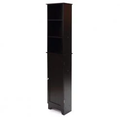 Redmon ContemporaryCountry 13.5in.W x 8in.D x 65in.H Free Standing Floor Shelf with Wainscot Panels & Lower Cabinet in Espresso