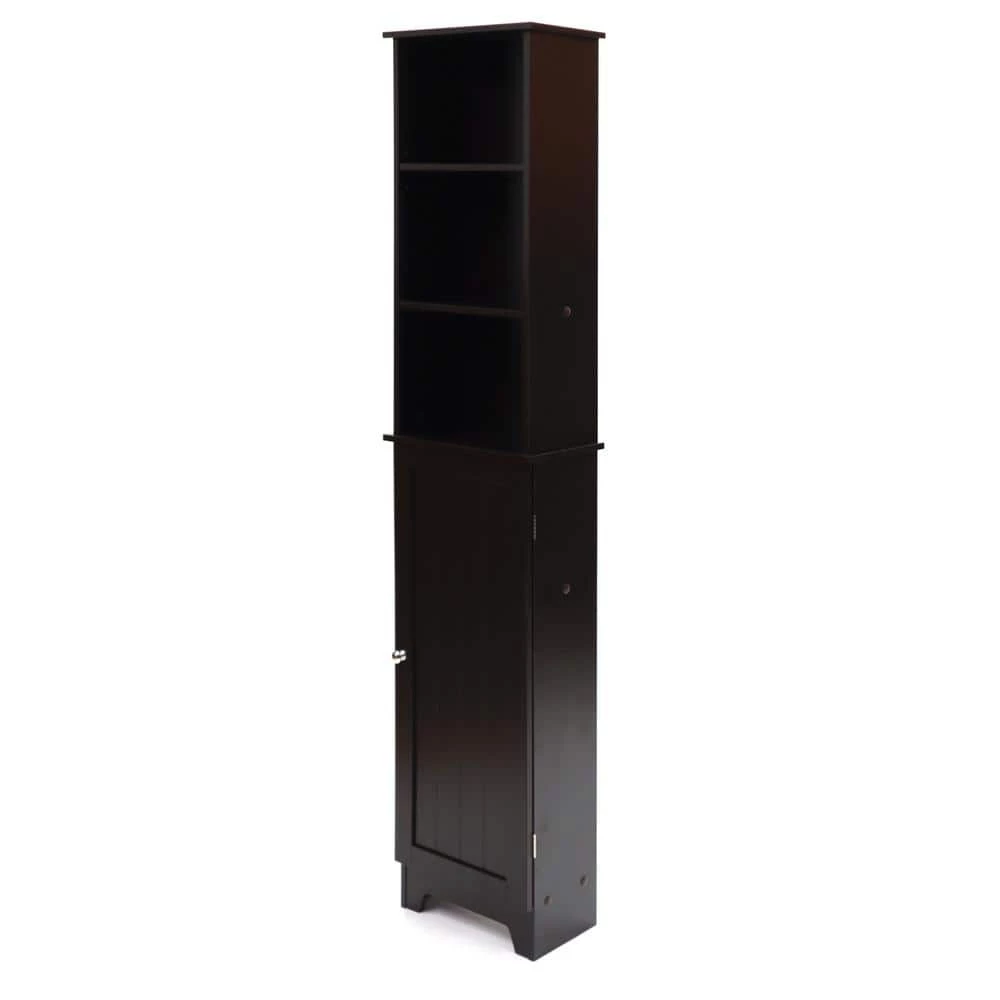 Redmon ContemporaryCountry 13.5in.W x 8in.D x 65in.H Free Standing Floor Shelf with Wainscot Panels & Lower Cabinet in Espresso 3 Redmon ContemporaryCountry 13.5in.W x 8in.D x 65in.H Free Standing Floor Shelf with Wainscot Panels & Lower Cabinet in Espresso