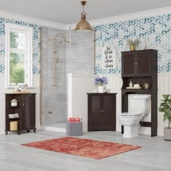 RiverRidge Home Ellsworth 23-5/8 in. W x 31-1/10 in. H Bathroom Linen Storage Floor Cabinet with Side Shelves in Espresso -Bathroom Cabinets Shop espresso riverridge home linen cabinets 06 026 1f 1000