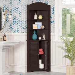 RiverRidge Home Ellsworth 23-1/4 in. W x 68-3/10 in. H x 11-1/2 D Corner Bathroom Linen Storage Tower Cabinet in Espresso -Bathroom Cabinets Shop espresso riverridge home linen cabinets 06 028 c3 1000