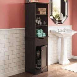 RiverRidge Home Ashland 16-1/2 in. W x 60 in. H Tall Cabinet in Espresso -Bathroom Cabinets Shop espresso riverridge home linen cabinets 06 124 31 1000