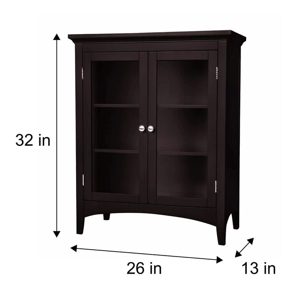 Teamson Home Wilshire 26 in. W x 32 in. H x 13 in. D 2-Door Bathroom Linen Storage Floor Cabinet in Dark Espresso 6 Teamson Home Wilshire 26 in. W x 32 in. H x 13 in. D 2-Door Bathroom Linen Storage Floor Cabinet in Dark Espresso - Image 4