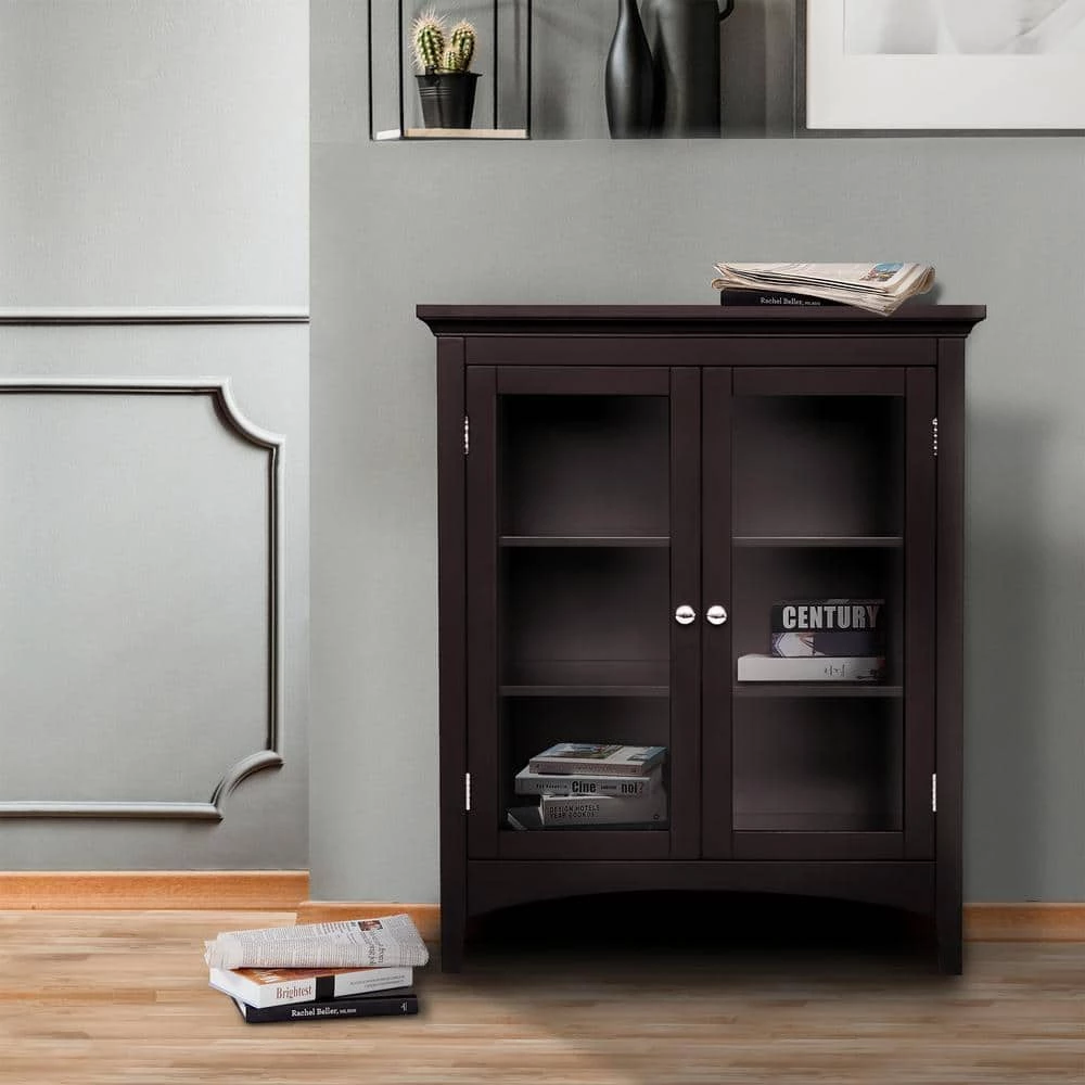 Teamson Home Wilshire 26 in. W x 32 in. H x 13 in. D 2-Door Bathroom Linen Storage Floor Cabinet in Dark Espresso 7 Teamson Home Wilshire 26 in. W x 32 in. H x 13 in. D 2-Door Bathroom Linen Storage Floor Cabinet in Dark Espresso - Image 5