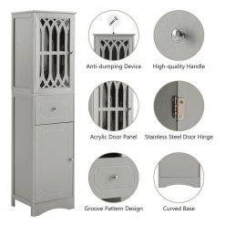 Polibi 16.5 in. W x 14.2 in. D x 63.8 in. H Gray Tall Bathroom Freestanding Linen Cabinet with Drawer and Acrylic Door 20 Polibi 16.5 in. W x 14.2 in. D x 63.8 in. H Gray Tall Bathroom Freestanding Linen Cabinet with Drawer and Acrylic Door -Bathroom Cabinets Shop gray 2doors linen cabinets rs 638hblc g2d 1f 1000