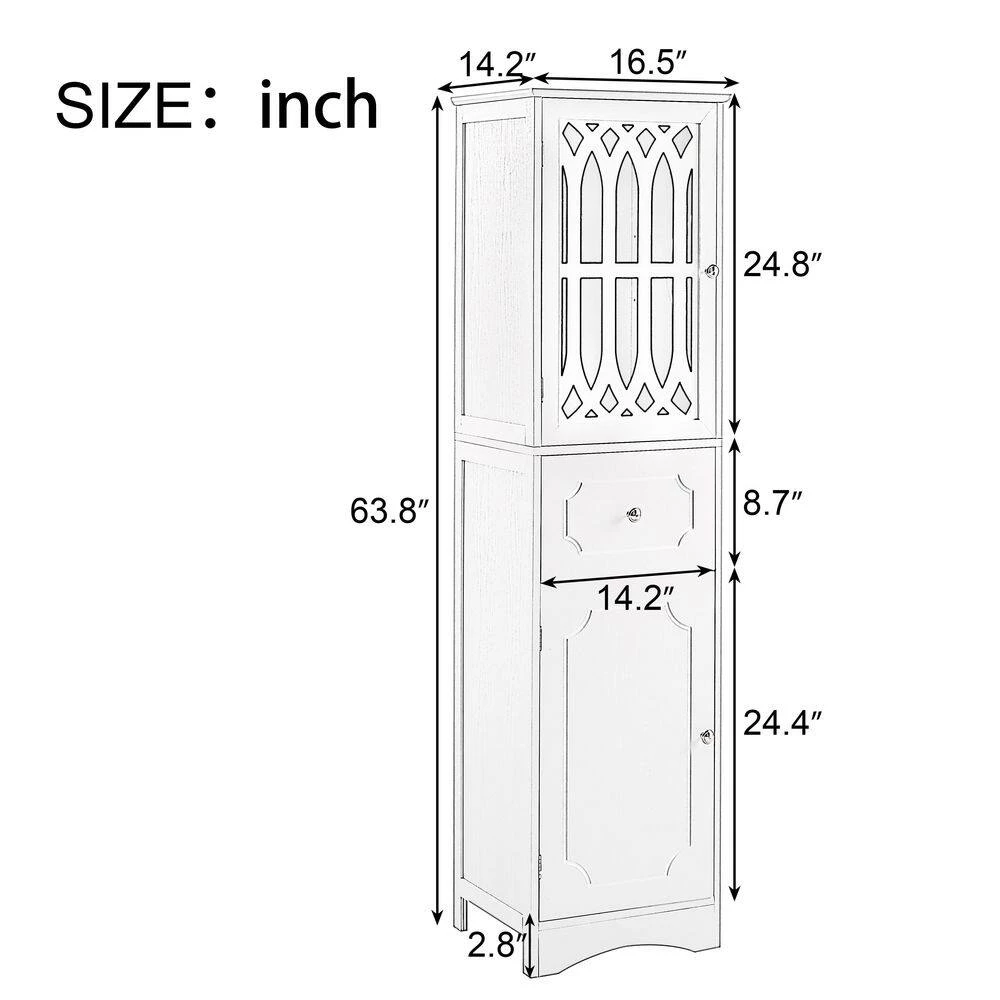 Polibi 16.5 in. W x 14.2 in. D x 63.8 in. H Gray Tall Bathroom Freestanding Linen Cabinet with Drawer and Acrylic Door 5 Polibi 16.5 in. W x 14.2 in. D x 63.8 in. H Gray Tall Bathroom Freestanding Linen Cabinet with Drawer and Acrylic Door - Image 3