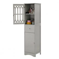 Polibi 16.5 in. W x 14.2 in. D x 63.8 in. H Gray Tall Bathroom Freestanding Linen Cabinet with Drawer and Acrylic Door 19 Polibi 16.5 in. W x 14.2 in. D x 63.8 in. H Gray Tall Bathroom Freestanding Linen Cabinet with Drawer and Acrylic Door -Bathroom Cabinets Shop gray 2doors linen cabinets rs 638hblc g2d 4f 1000