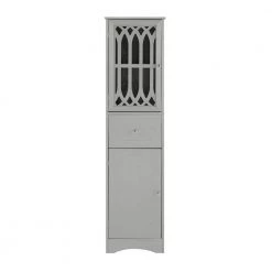 Polibi 16.5 in. W x 14.2 in. D x 63.8 in. H Gray Tall Bathroom Freestanding Linen Cabinet with Drawer and Acrylic Door