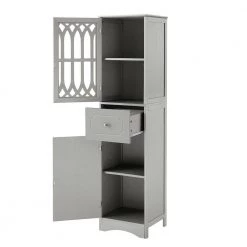 Polibi 16.5 in. W x 14.2 in. D x 63.8 in. H Gray Tall Bathroom Freestanding Linen Cabinet with Drawer and Acrylic Door 17 Polibi 16.5 in. W x 14.2 in. D x 63.8 in. H Gray Tall Bathroom Freestanding Linen Cabinet with Drawer and Acrylic Door -Bathroom Cabinets Shop gray 2doors linen cabinets rs 638hblc g2d 77 1000