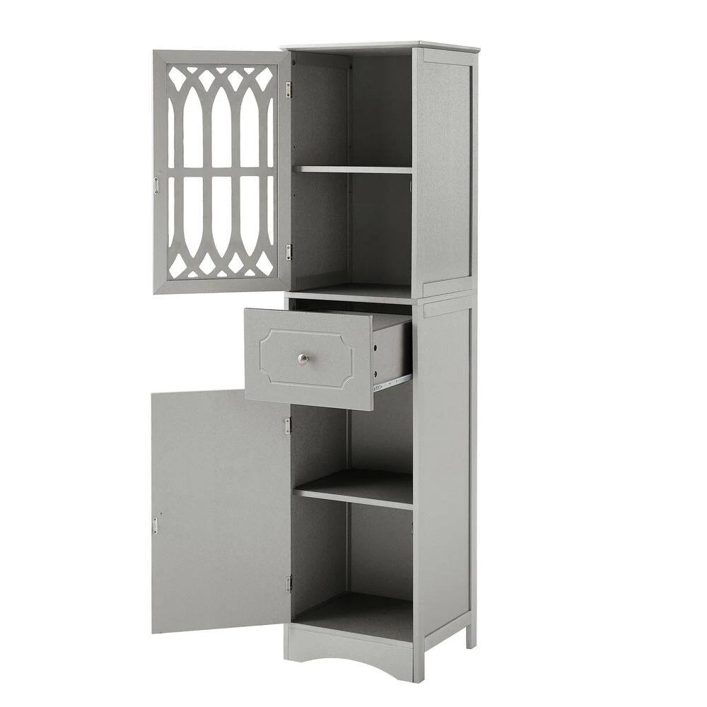 Polibi 16.5 in. W x 14.2 in. D x 63.8 in. H Gray Tall Bathroom Freestanding Linen Cabinet with Drawer and Acrylic Door 7 Polibi 16.5 in. W x 14.2 in. D x 63.8 in. H Gray Tall Bathroom Freestanding Linen Cabinet with Drawer and Acrylic Door - Image 5