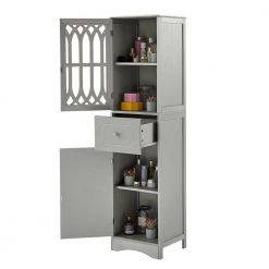 Polibi 16.5 in. W x 14.2 in. D x 63.8 in. H Gray Tall Bathroom Freestanding Linen Cabinet with Drawer and Acrylic Door 22 Polibi 16.5 in. W x 14.2 in. D x 63.8 in. H Gray Tall Bathroom Freestanding Linen Cabinet with Drawer and Acrylic Door -Bathroom Cabinets Shop gray 2doors linen cabinets rs 638hblc g2d fa 1000