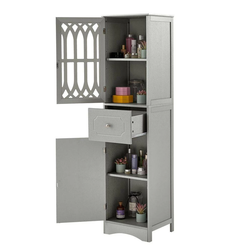 Polibi 16.5 in. W x 14.2 in. D x 63.8 in. H Gray Tall Bathroom Freestanding Linen Cabinet with Drawer and Acrylic Door 12 Polibi 16.5 in. W x 14.2 in. D x 63.8 in. H Gray Tall Bathroom Freestanding Linen Cabinet with Drawer and Acrylic Door - Image 10