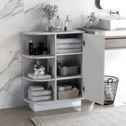 Aoibox 23.6 in. W x 9.7 in. D x 31.3 in. H Gray Open Style Shelf Cabinet Linen Cabinet with Adjustable Plates, Gray -Bathroom Cabinets Shop gray aoibox linen cabinets snmx823 31 1000