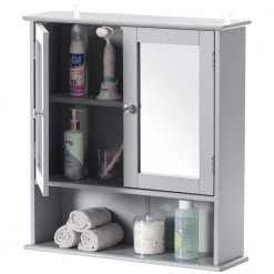 Basicwise Gray Mirror Wall Mounted Cabinet For the Bathroom and Vanity with Adjustable Shelves 20 in. Wide