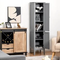 Costway 14.5 in. W x 14.5 in. D x 63 in. H Gray Wood Freestanding Linen Cabinet Bathroom Storage Cabinet -Bathroom Cabinets Shop gray costway linen cabinets hw66805gr 1f 1000