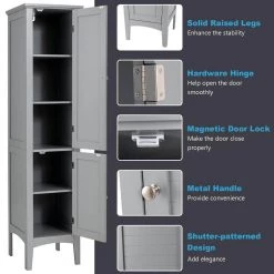 Costway 14.5 in. W x 14.5 in. D x 63 in. H Gray Wood Freestanding Linen Cabinet Bathroom Storage Cabinet -Bathroom Cabinets Shop gray costway linen cabinets hw66805gr 44 1000