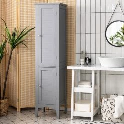 Costway 14.5 in. W x 14.5 in. D x 63 in. H Gray Wood Freestanding Linen Cabinet Bathroom Storage Cabinet -Bathroom Cabinets Shop gray costway linen cabinets hw66805gr 4f 1000