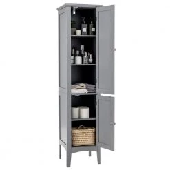 Costway 14.5 in. W x 14.5 in. D x 63 in. H Gray Wood Freestanding Linen Cabinet Bathroom Storage Cabinet -Bathroom Cabinets Shop gray costway linen cabinets hw66805gr c3 1000