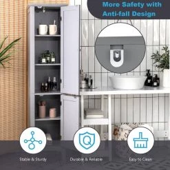 Costway 14.5 in. W x 14.5 in. D x 63 in. H Gray Wood Freestanding Linen Cabinet Bathroom Storage Cabinet -Bathroom Cabinets Shop gray costway linen cabinets hw66805gr fa 1000