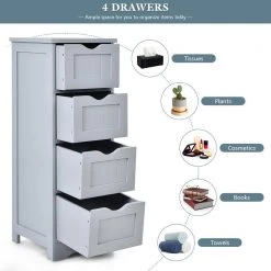 Costway 12 in. W x 12 in. D x 32.5 in. H Gray MDF Floor Storage Linen Cabinet Bathroom Organizer Free Standing Drawers -Bathroom Cabinets Shop gray costway linen cabinets hw66969gr 1f 1000